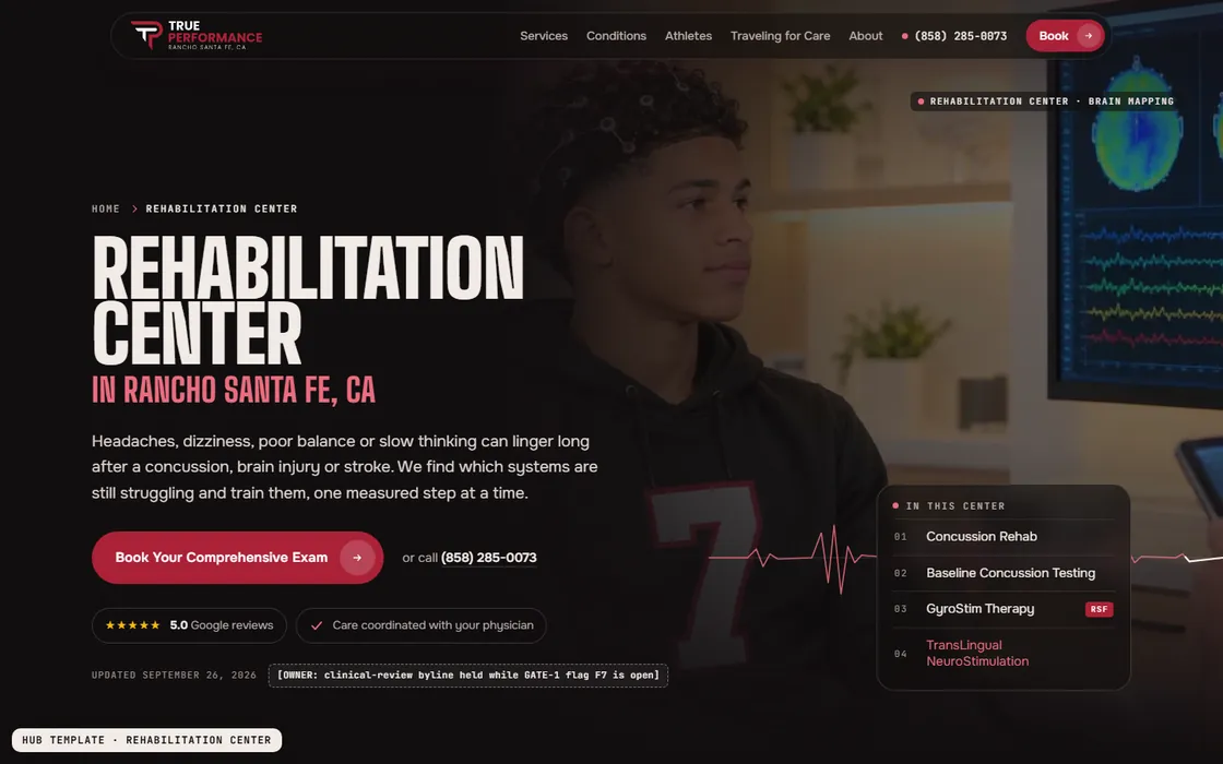 Hub template, rehabilitation center, at 1440 px, first screen