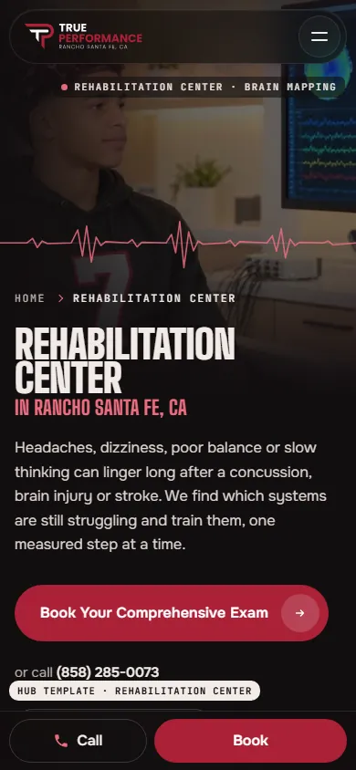 Hub template, rehabilitation center, at 390 px, first screen