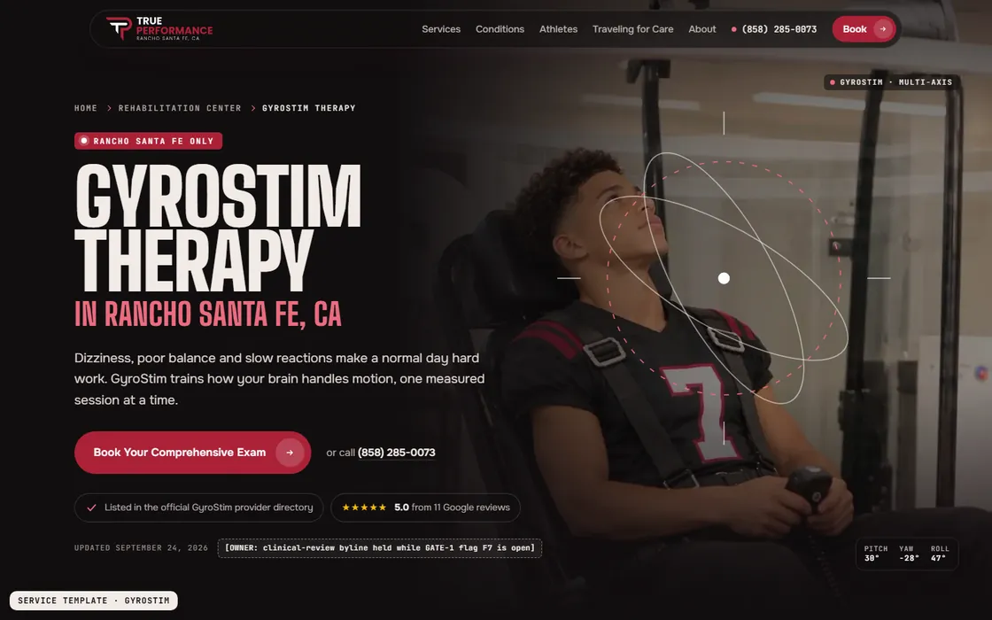 Service template, GyroStim, at 1440 px, first screen