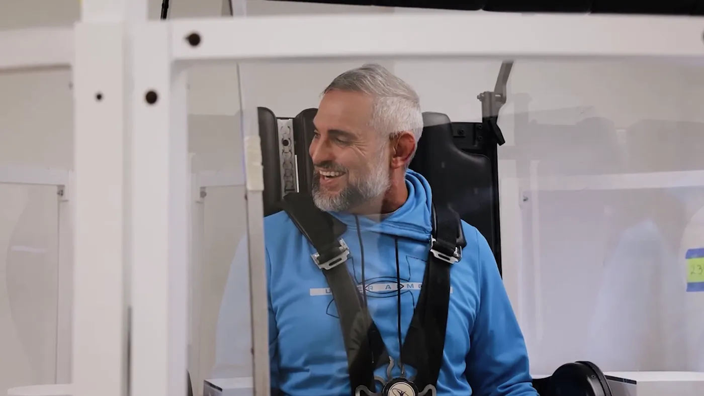 A patient smiling in the GyroStim chair at the Rancho Santa Fe clinic